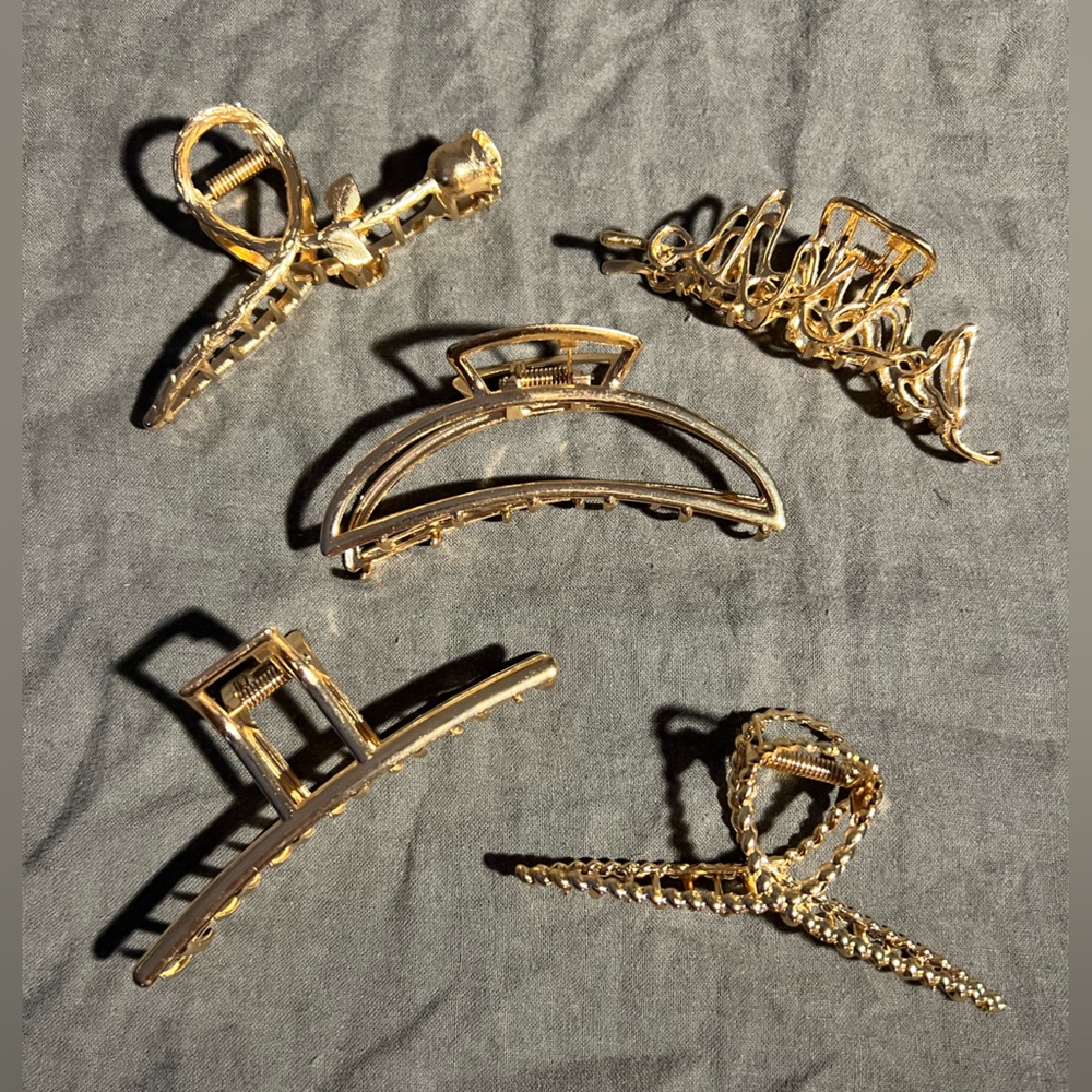 Set of 5 Golden Metal Claw Clips